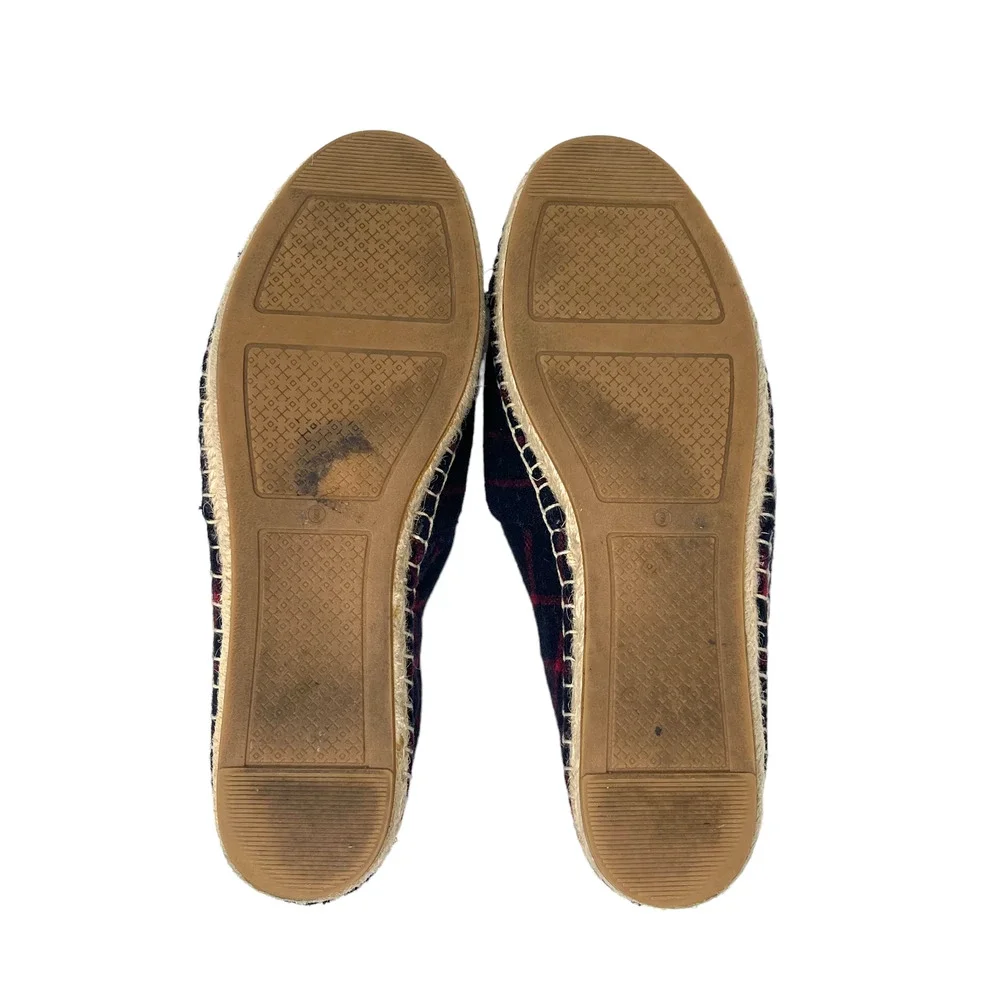 Tory Burch Color Block Espadrille - Flats - Plaid - Wool - Navy Red - Size 9
